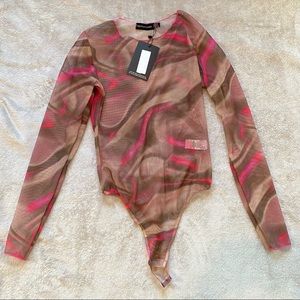 PLT Pink / Beige Printed Mesh Bodysuit